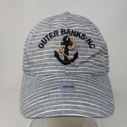 Outer Banks Men's Strapback Hat Gray Striped Embroidered Anchor Logo