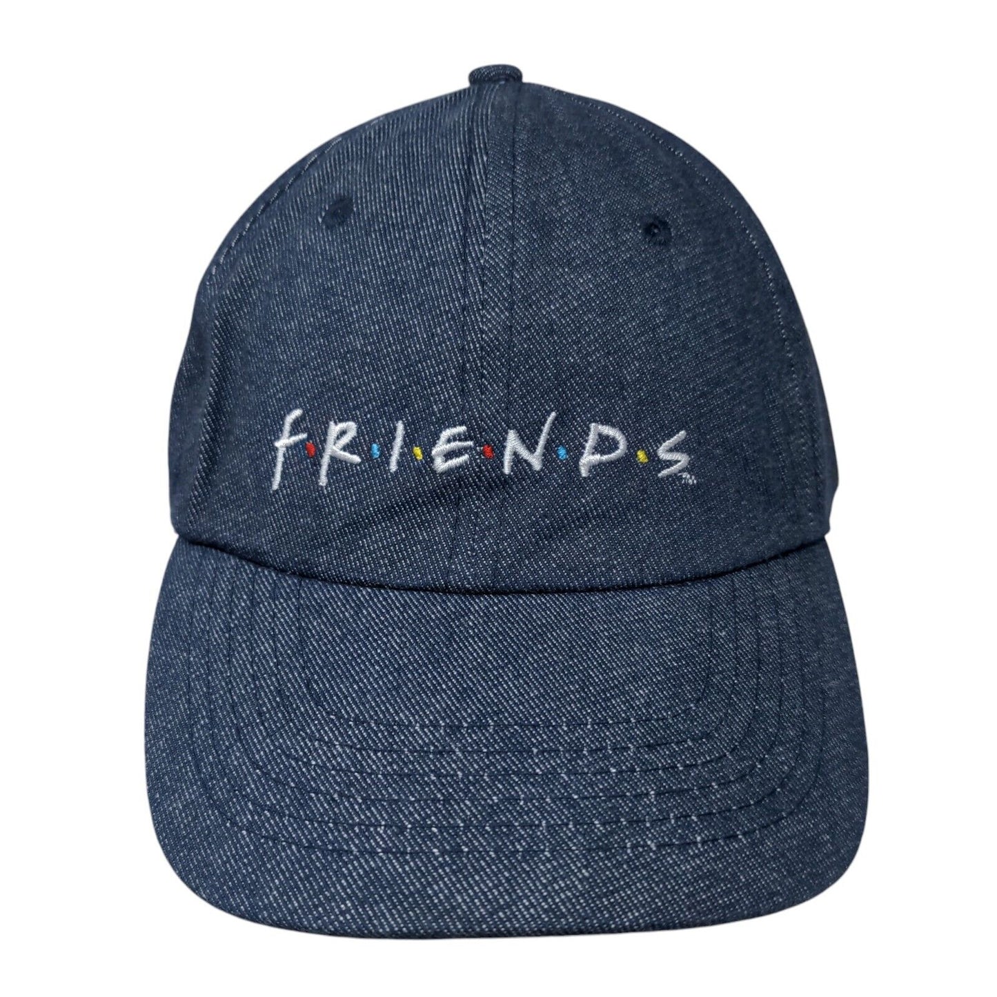FRIENDS Slideback Hat Blue One Size Adjustable Embroidered 6 Panel Denim Cotton
