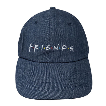 FRIENDS Slideback Hat Blue One Size Adjustable Embroidered 6 Panel Denim Cotton