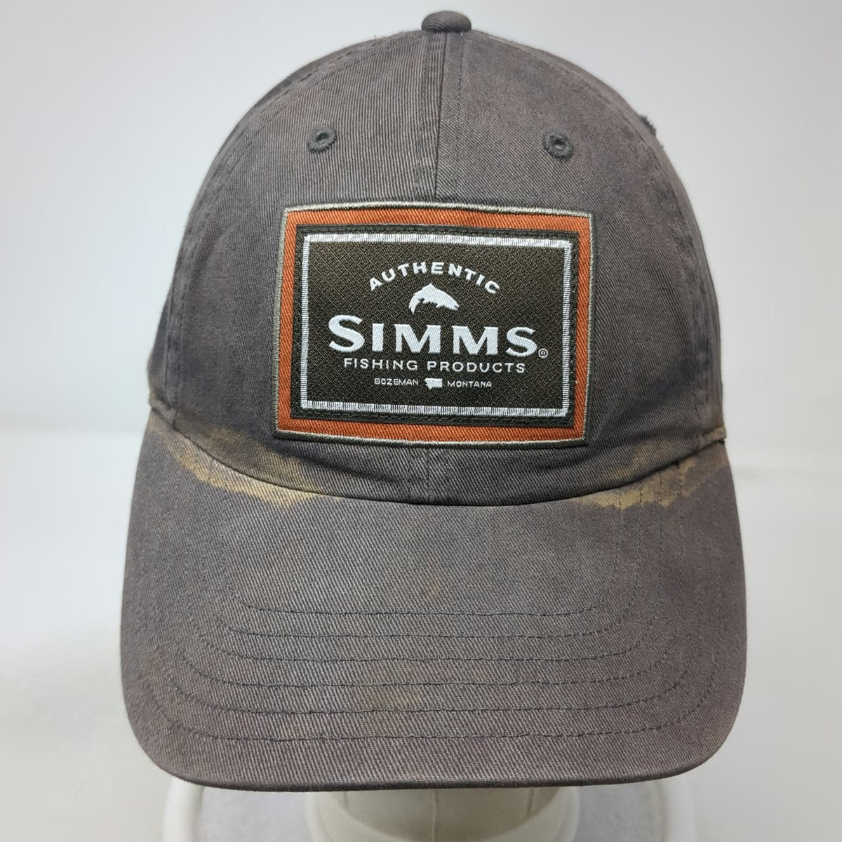 Simms Baseball Cap Gray OSFM Fishing Products Bozeman Montana Patch Hat Strap