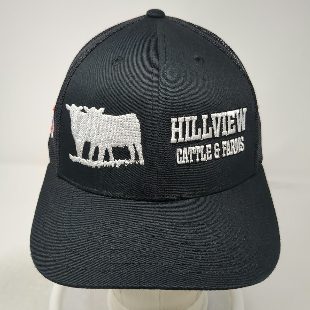 Richardson Trucker Hat Black One Size Mesh Snapback American Flag Cattle Farm