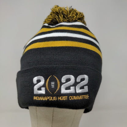 Men's Knit Beanie Hat Black Gold Striped  2022 Indianapolis Host Committee