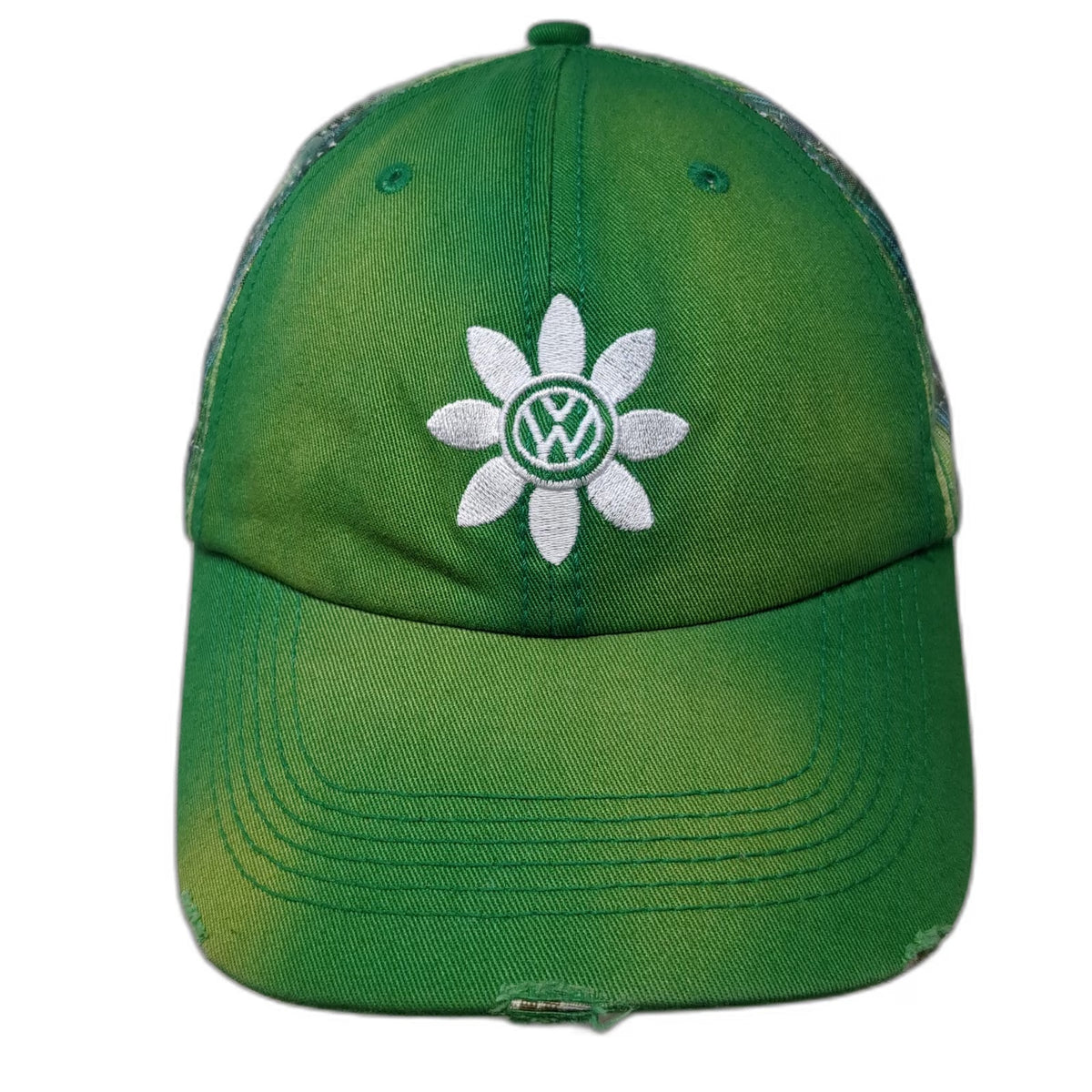 Volkswagen Baseball Cap Green One Size Daisy Plaid Distressed Brim Cotton hat