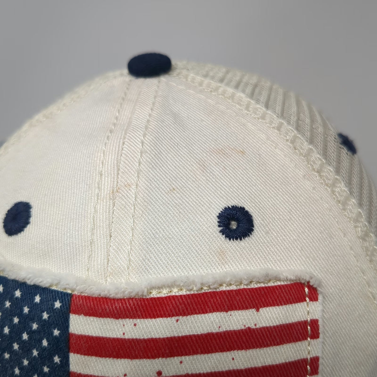 Baseball Cap White Blue Red One Size American Flag Patch Mesh Back Slideback Hat