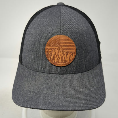 Branded Bills Trucker Hat Gray Black One Size Mesh Back Leather Patch Mountain