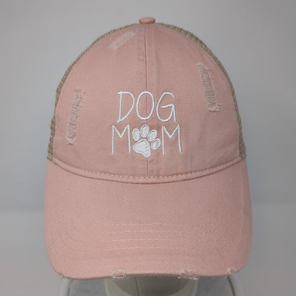Dog Mom Ponytail Trucker Hat Pink One Size Adjustable Distressed Mesh Back