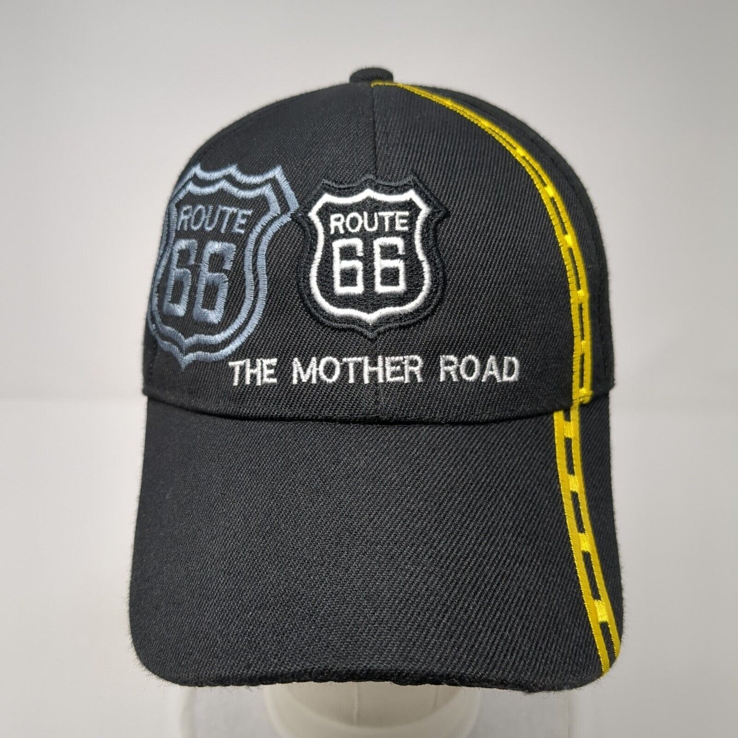 Route 66 The Mother Road Strapback Hat Black One Size Adjustable Embroidered