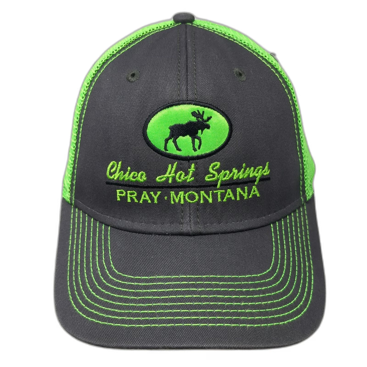 Ouray Trucker Hat Gray Green One Size Chico Hot Springs Montana Moose Snapback