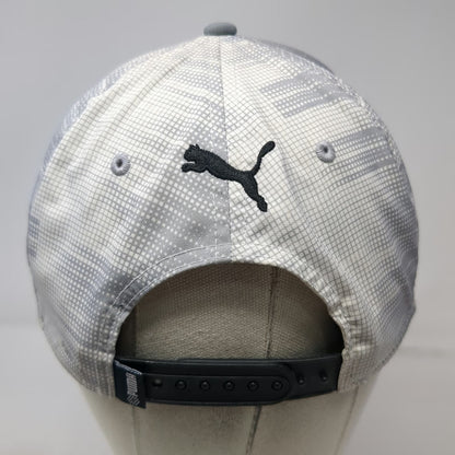 Puma Snapback Hat Gray One Size Cat Logo Grid Pattern Performance Golf Cap Black