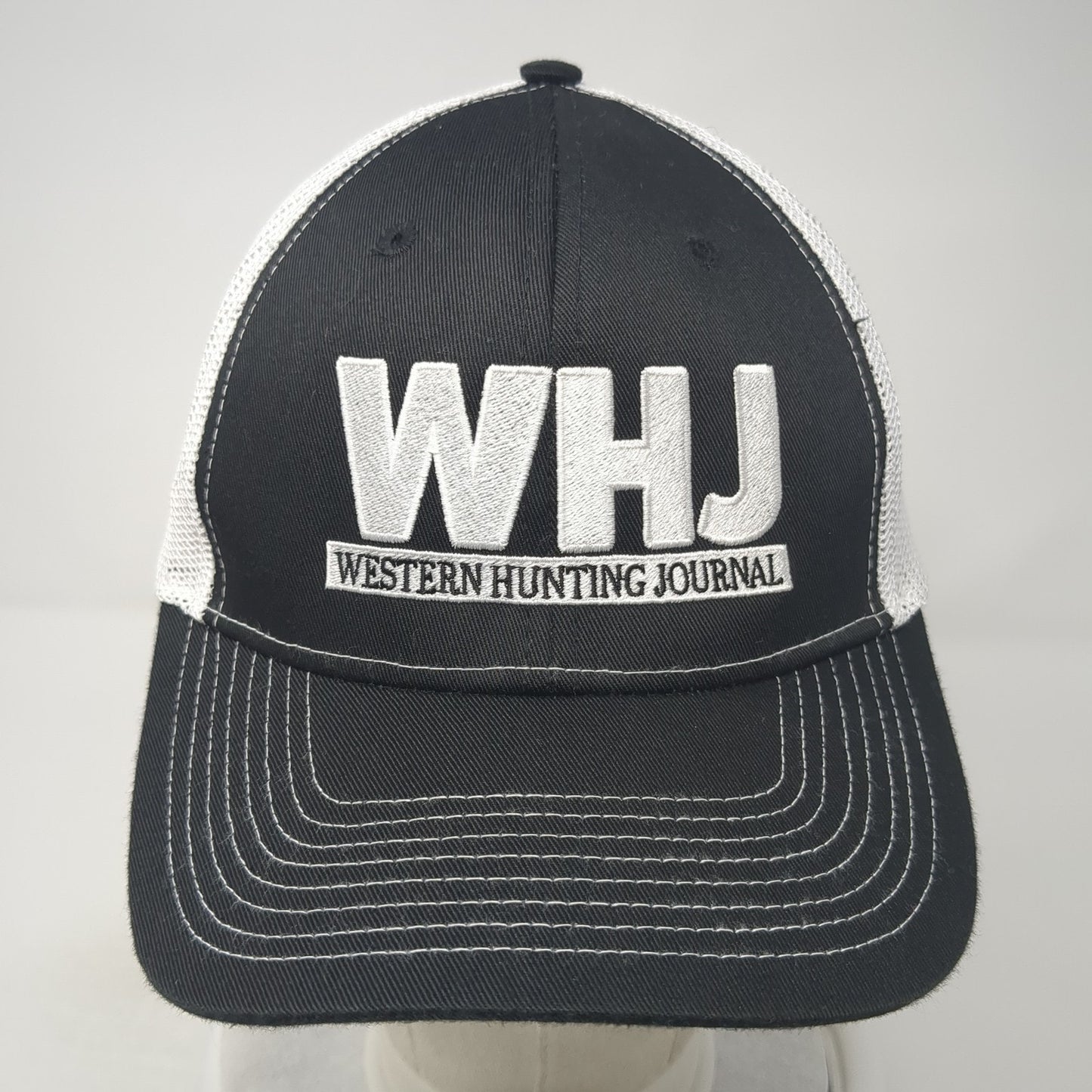 WHJ Western Hunting Journal Trucker Hat Black OS Adjustable Mesh Back Ivory