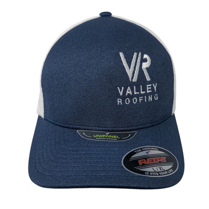 VR Valley Roofing Fitted Trucker Hat Blue L/XL Flexfit Mesh Back Yupoong