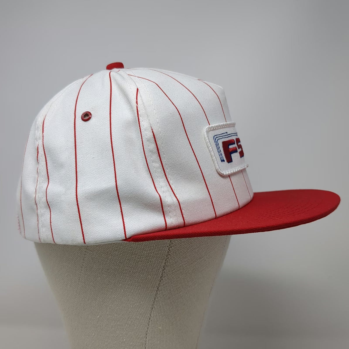 K-Products 5 Panel White Red Blue OS Pinstripe FSC Patch Snapback Flat Brim Hat