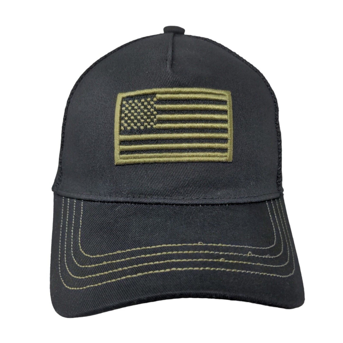 Unbranded Men's Snapback Mesh Back Hat Black Embroidered American Flag Logo
