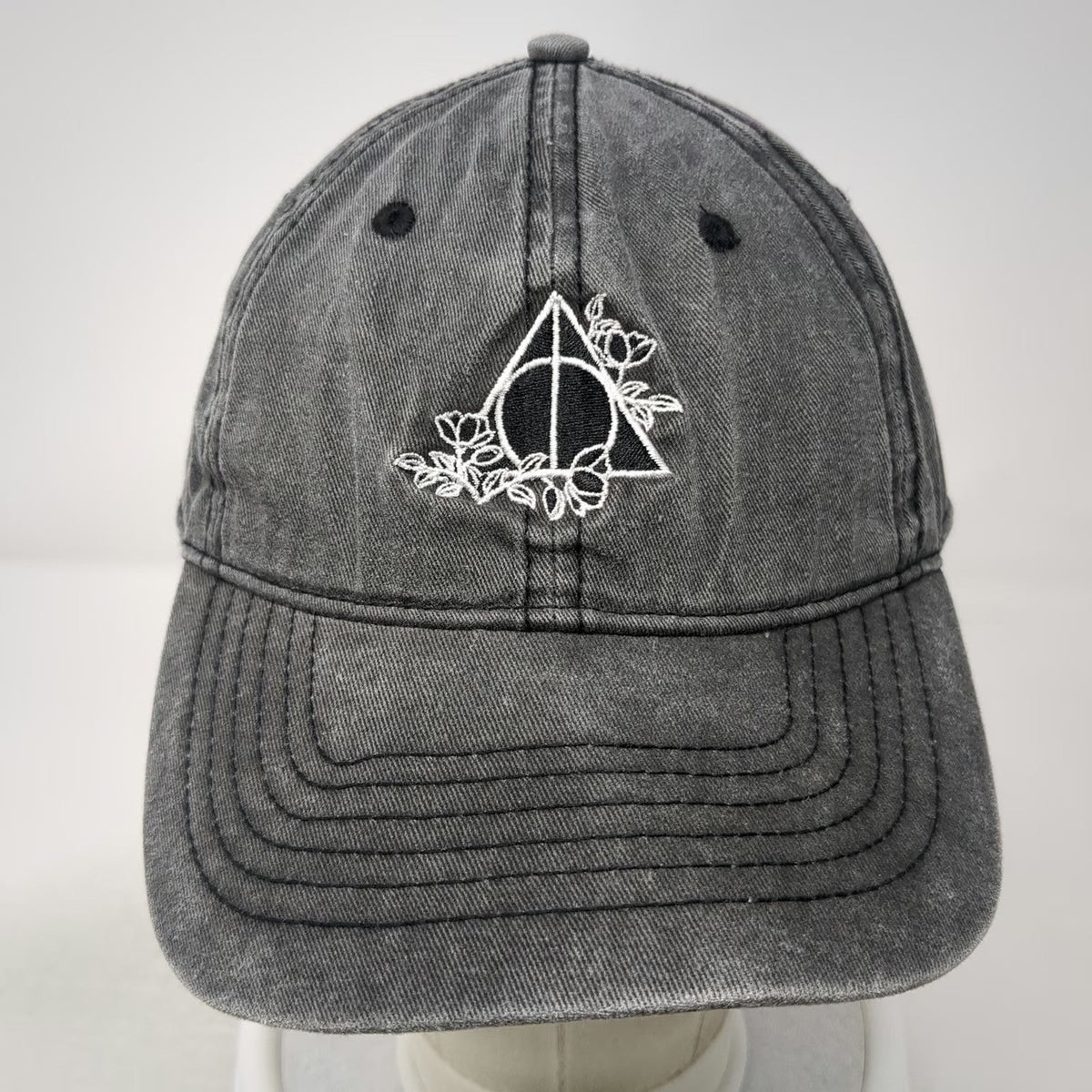 Harry Potter Baseball Cap Gray One Size Floral Deathly Hallows Washed Cotton Hat