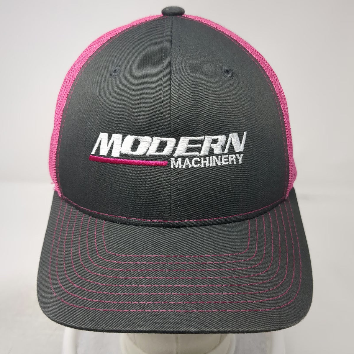 Richardson Trucker Hat Gray Pink One Size Modern Machinery Logo Mesh Snapback