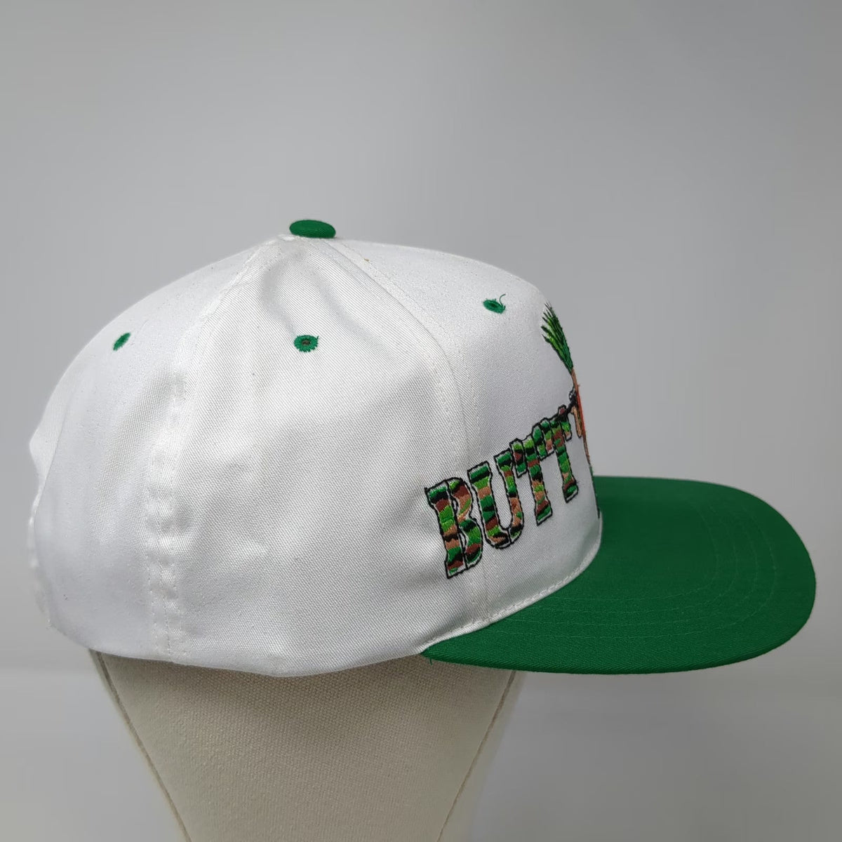 Iko Snapback Hat White Green One Size Butt Naked Hunting Novelty Graphic Camo