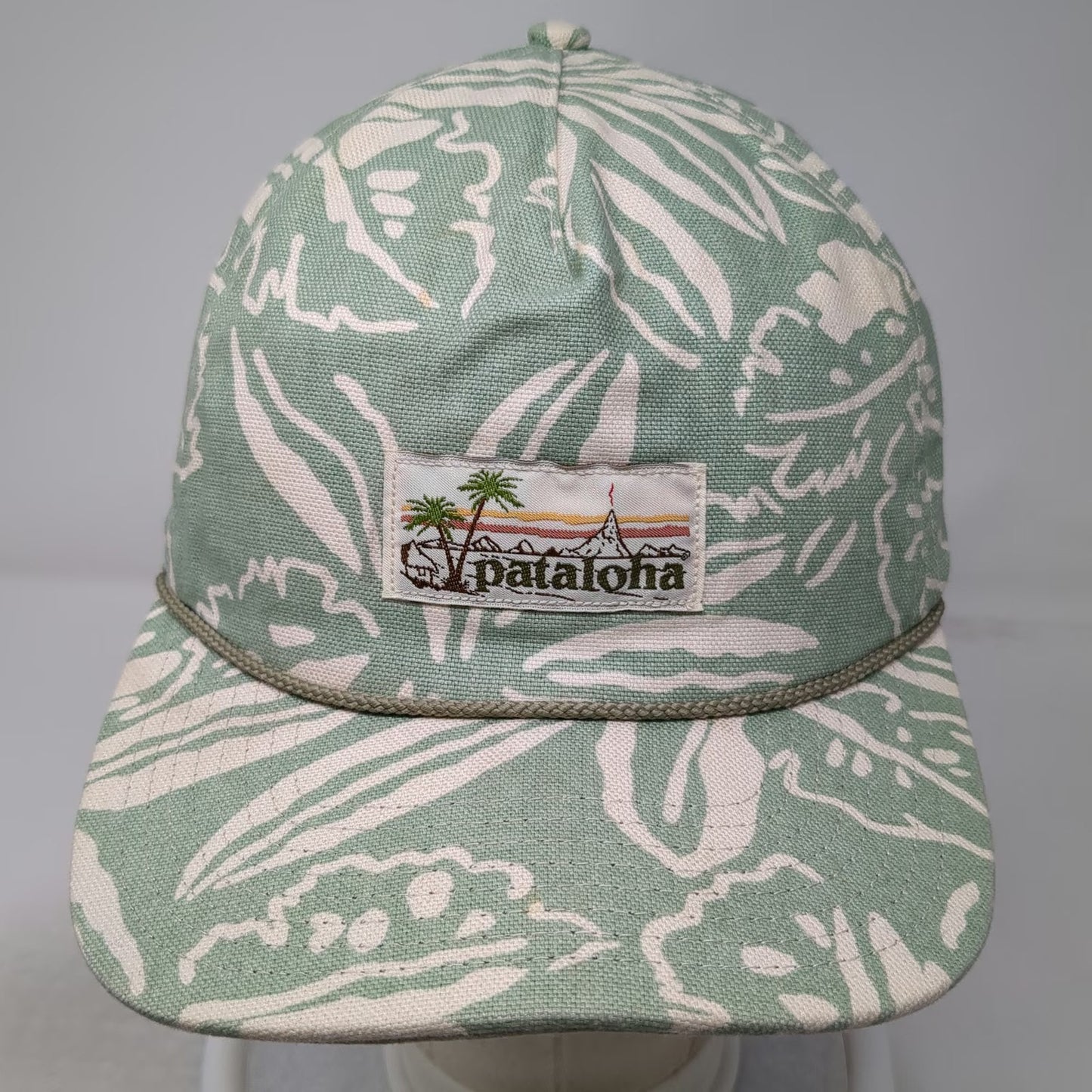 Patagonia 5 Panel Green One Size Hat Tropical Print Pataloha Patch Rope Detail