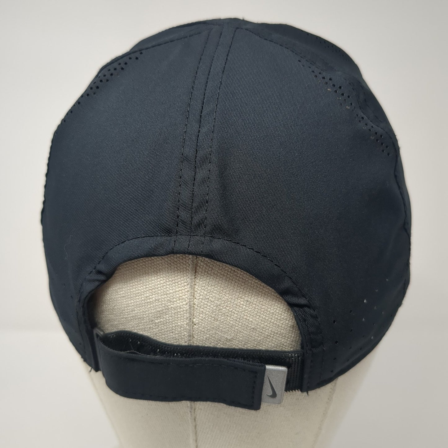 Nike Swoosh Strapback Hat Black One Size Adjustable Laser Cut Dri-Fit