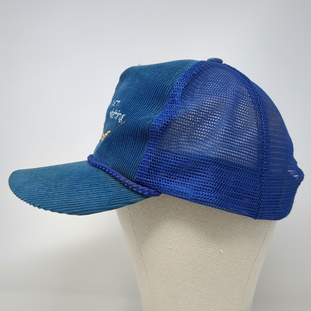 Otto Trucker Hat Blue One Size Snapback Corduroy Rope Wheat Western Malting