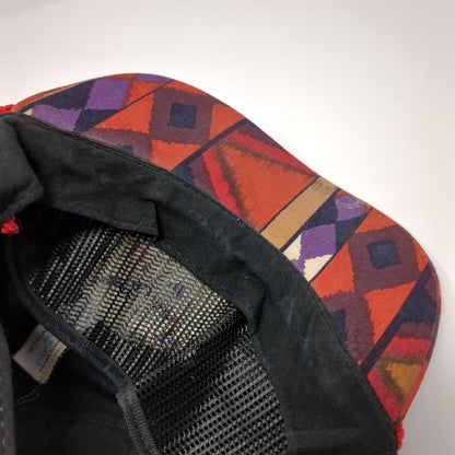 Vintage Bob Massey Tie Back Trucker Hat Black Southwest Pattern USA Skull