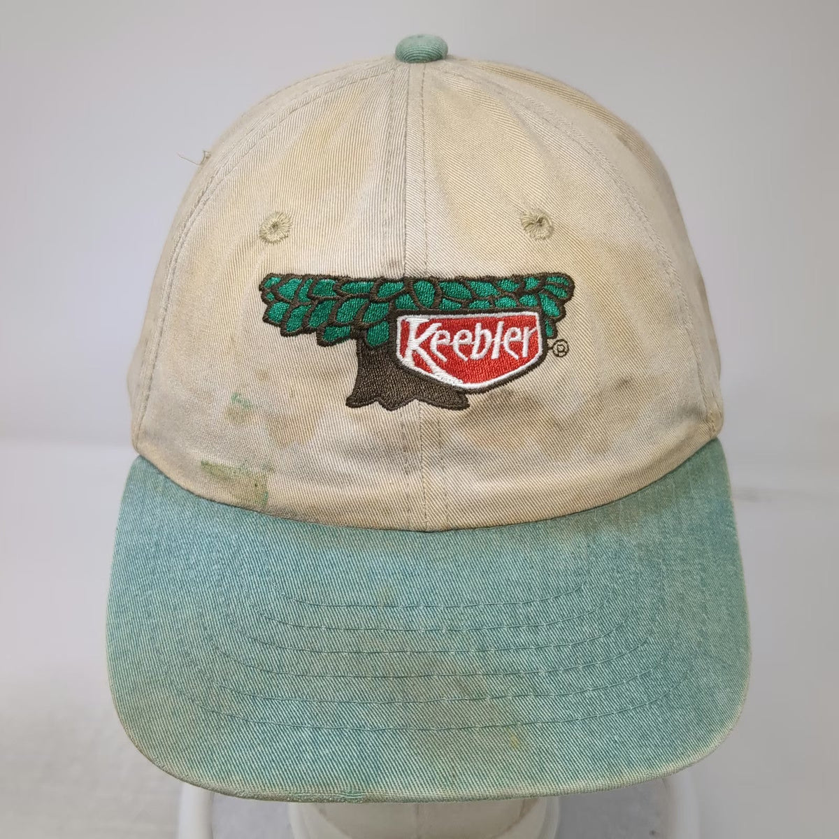 Keebler Hollow Tree Logo Hat Baseball Cap Beige Slideback Two Tone Vintage
