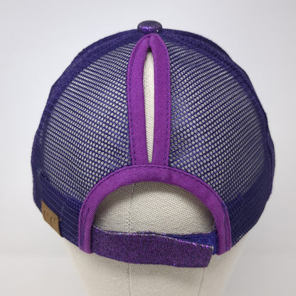 C.C Exclusives Strapback Trucker Hat Purple One Size Mesh Back Ponytail