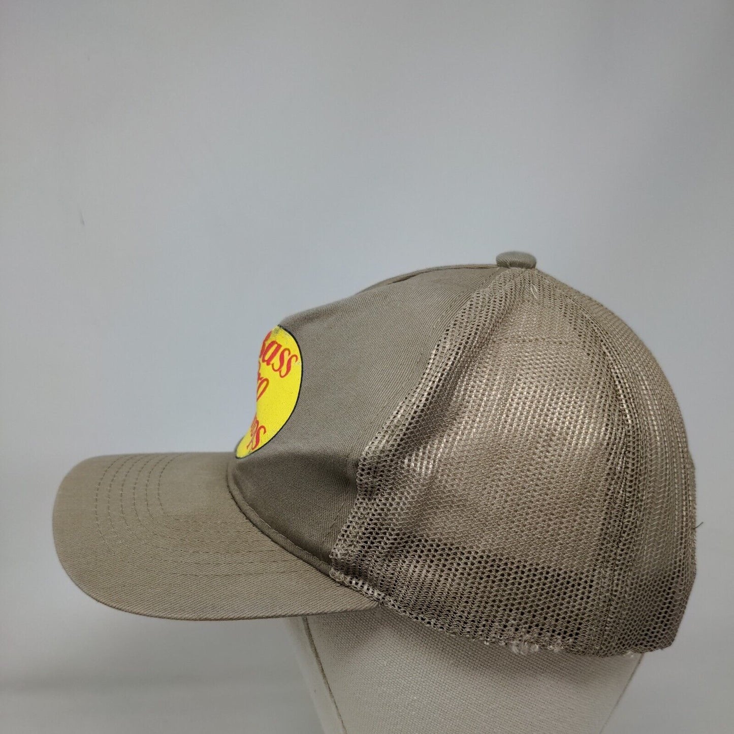 Bass Pro Shops Snapback Trucker Hat Tan OSFM Adjustable Mesh Back Gone Fishing