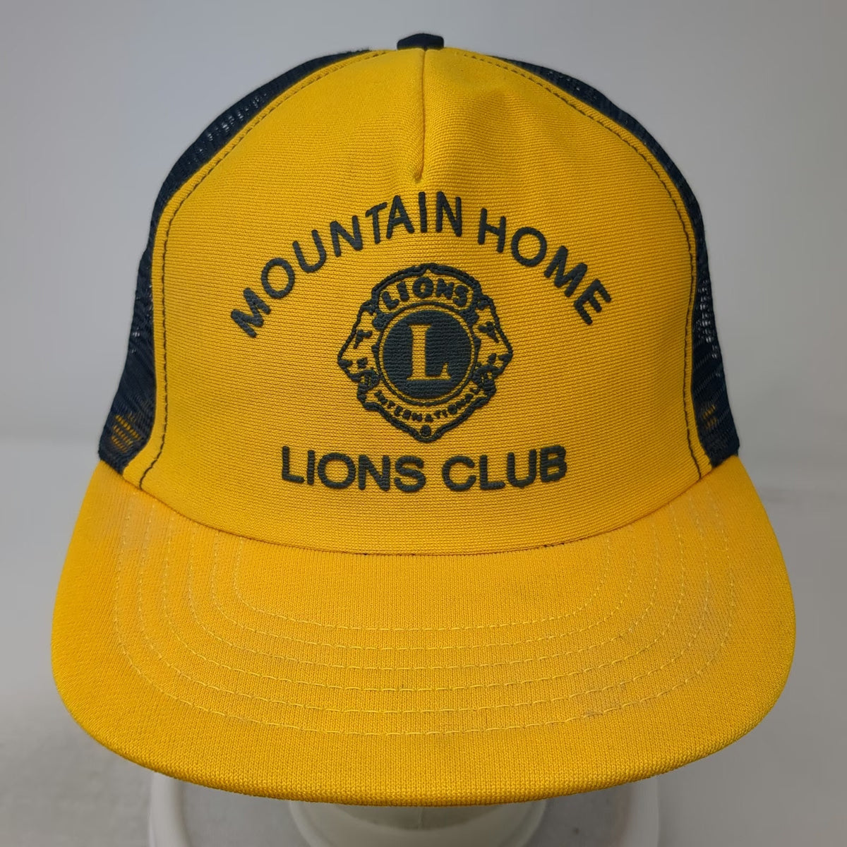 Stylemaster Trucker Hat Yellow Blue 7 5/8 Mountain Home Lions Club Vintage USA