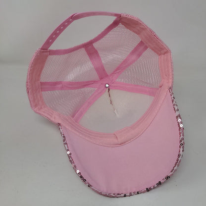Mickey Mouse Snapback Trucker Hat Pink OS Adjustable Sequins Bling Mesh Back