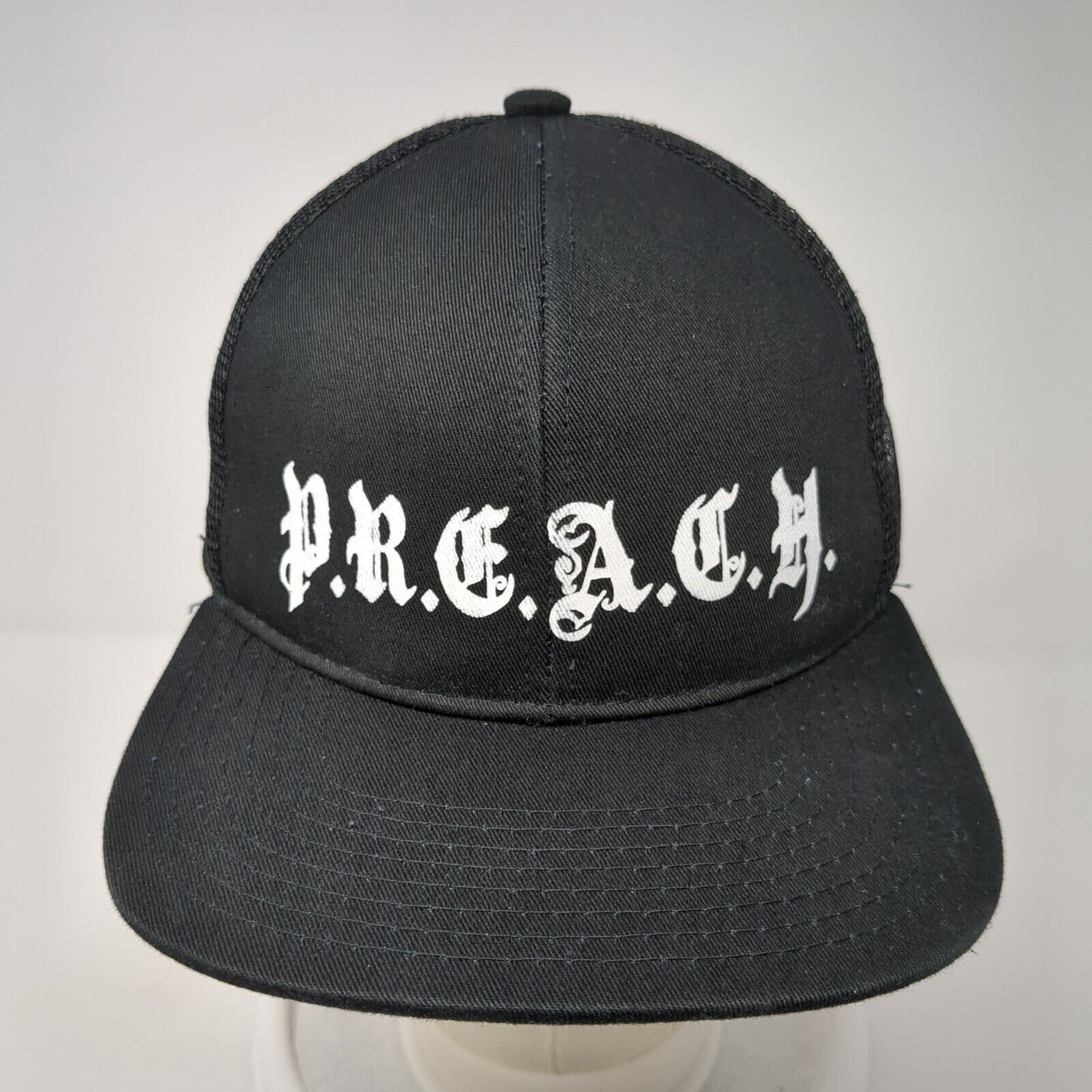 Preach Snapback Mesh Back Trucker Hat Black One Size Adjustable 6 Panel