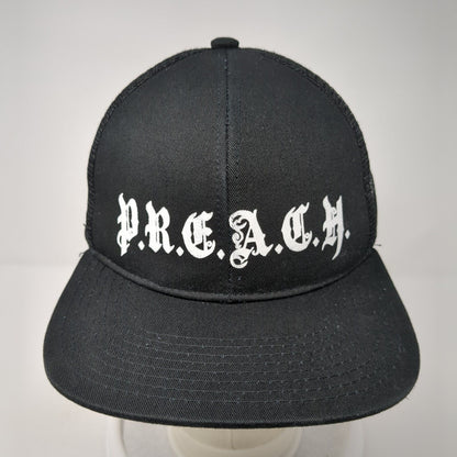 Preach Snapback Mesh Back Trucker Hat Black One Size Adjustable 6 Panel