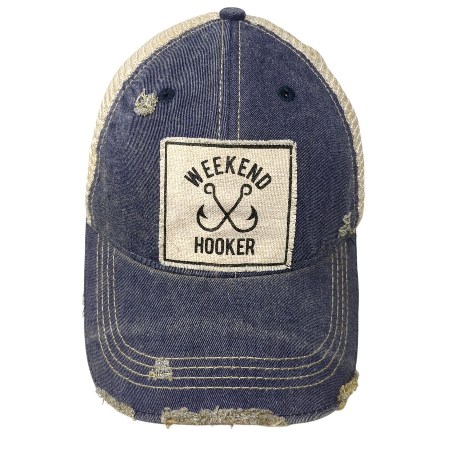 Weekend Hooker Snapback Trucker Hat Blue OS Adjustable Distressed Mesh Back