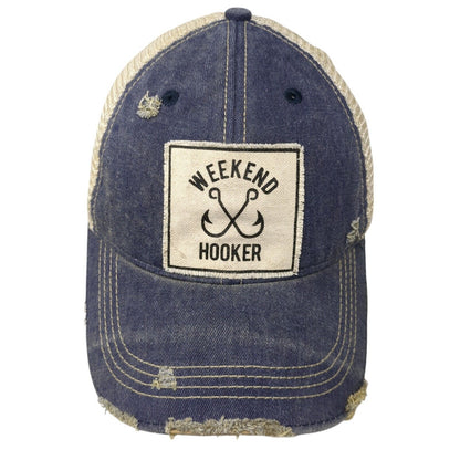 Weekend Hooker Snapback Trucker Hat Blue OS Adjustable Distressed Mesh Back