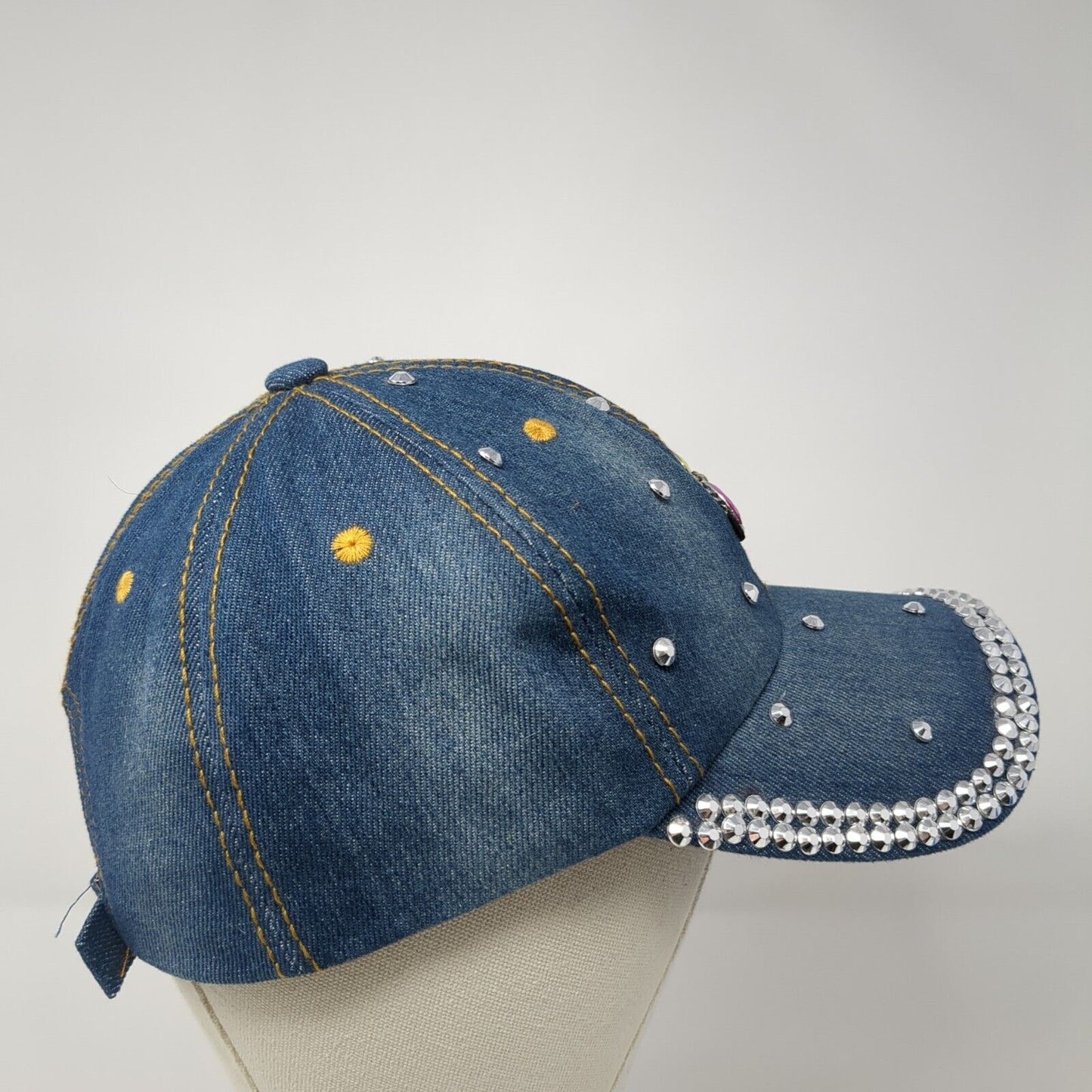 Bedazzled Butterfly Slideback Hat Blue OS Adjustable Rhinestone Beaded Denim
