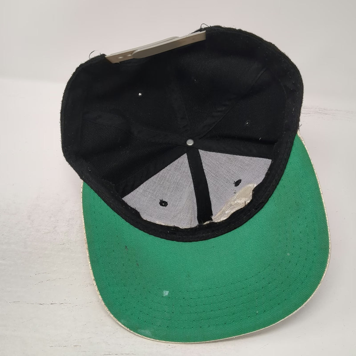 Crown Snapback Hat Black One Size Finesse Materials Green Under Brim Textured