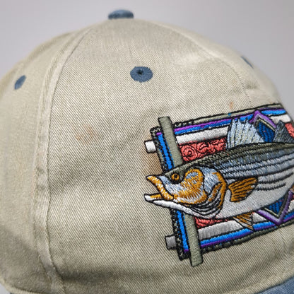 Flying Fisherman Baseball Cap Beige One Size Striped Bass Fishing Hat Strapback
