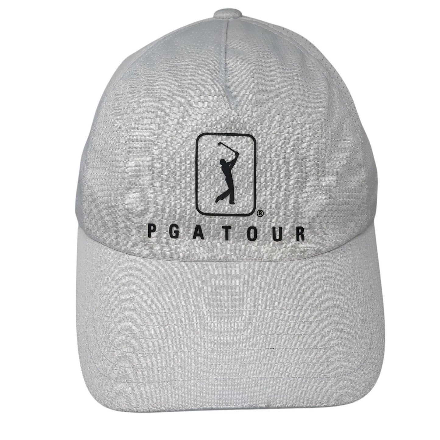 PGA Tour Logo Strapback Hat White One Size Adjustable Solid Outdoor