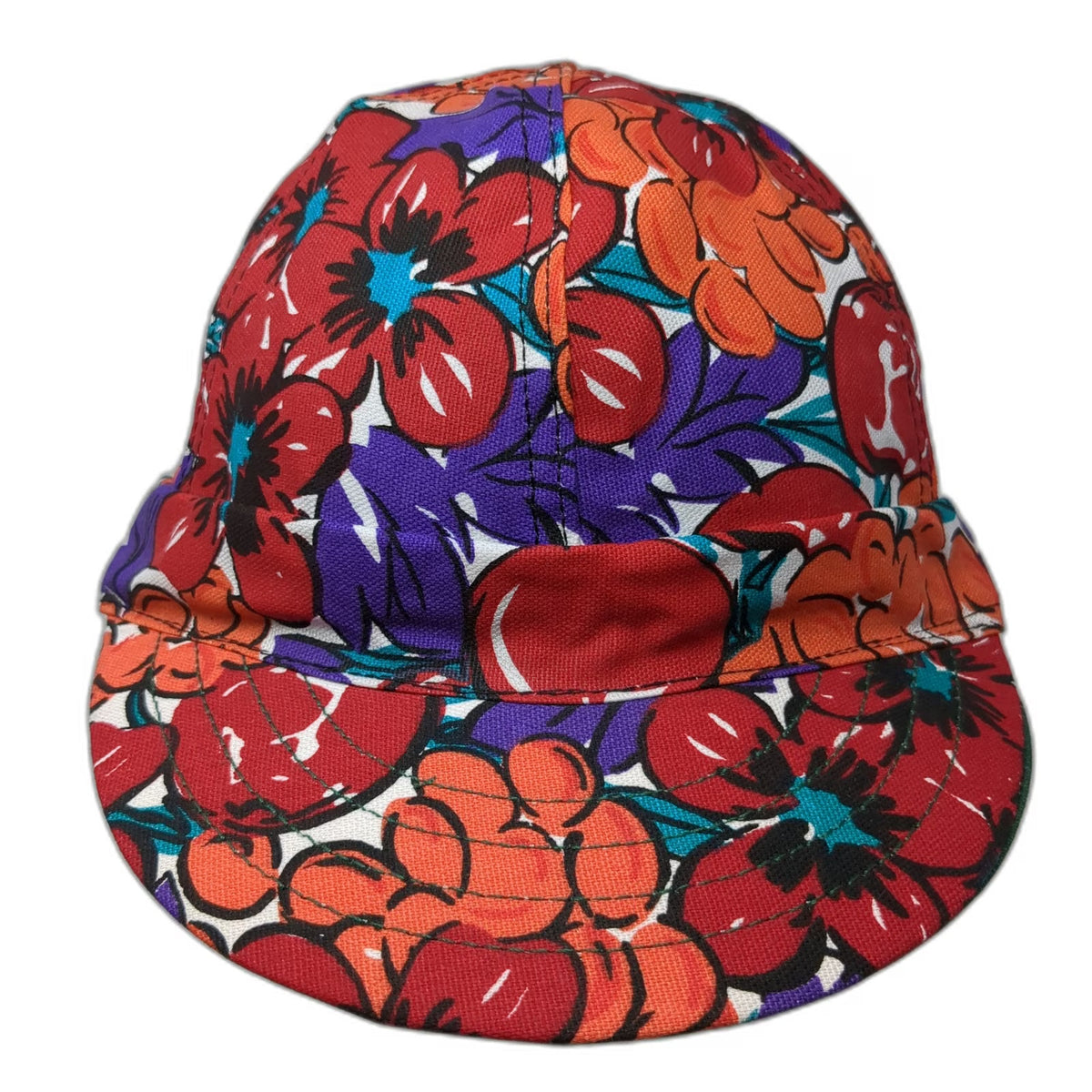 Kromer Baseball Cap Red Floral Print 7 3/8 Welder Hat Made in USA Canvas Vintage