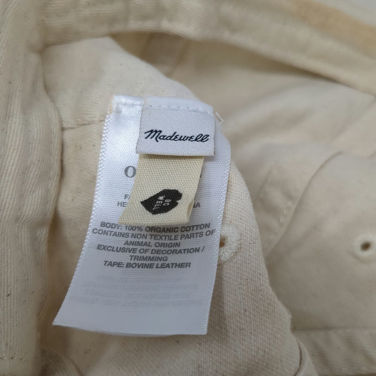 Madewell Baseball Cap Beige One Size Leather Strapback Organic Cotton Hat Plain
