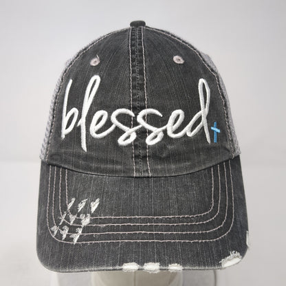 Blessed Strapback Baseball Cap Gray One Size Adjustable Mesh Back Distressed