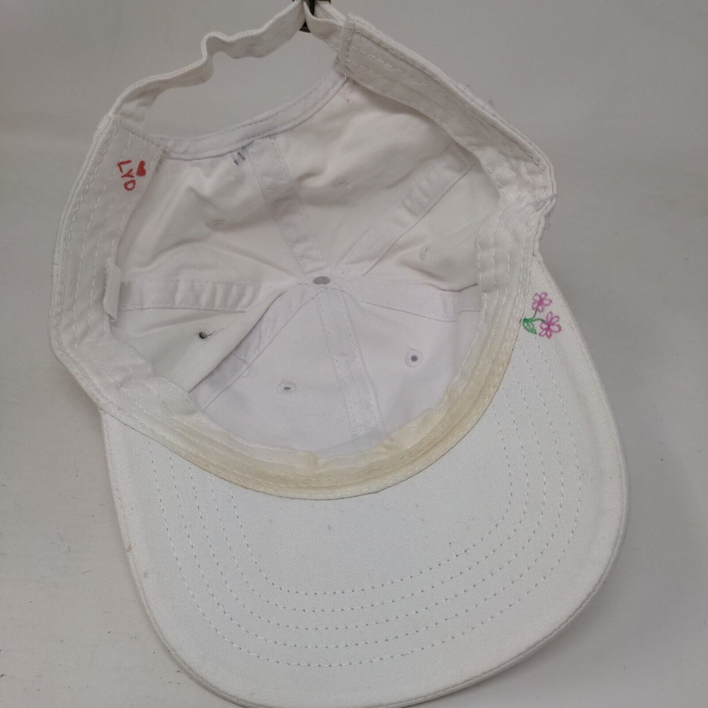 Smile More Worry Less Slideback Hat White OSFM Adjustable Floral Vented Holes
