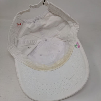 Smile More Worry Less Slideback Hat White OSFM Adjustable Floral Vented Holes