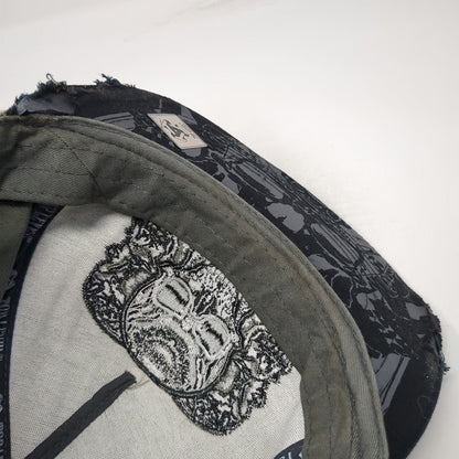 Top Level 5 Panel Green Hat One Size Skull Embroidery Distressed Snapback Biker