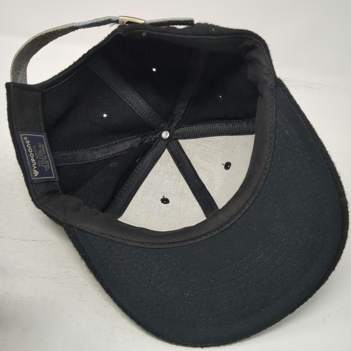 Yupoong Baseball Cap Black One Size Wool Blend Slideback Strapback Plain Hat