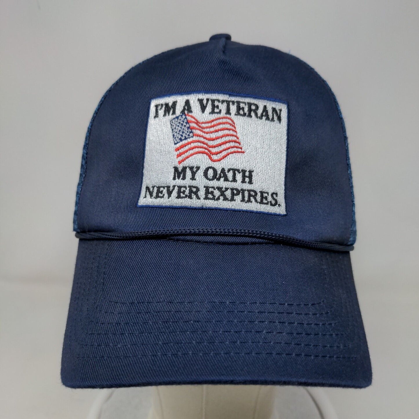 I'm A Veteran My Oath Never Expires Snapback Rope Trucker Hat Blue One Size