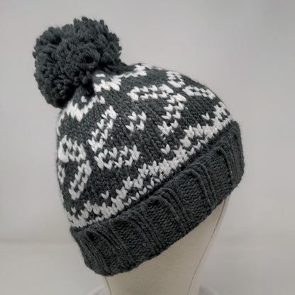Igloos Ladies Beanie Hat Gray One Size Stretch Hand Knitted Pom Pom Blank