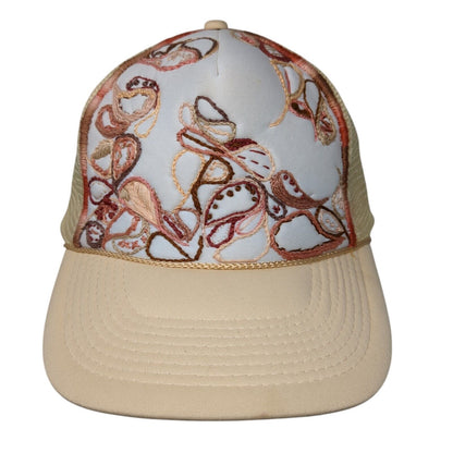 Unbranded Snapback Trucker Hat Tan OSFA Adjustable Stitch Paisley Mesh Back