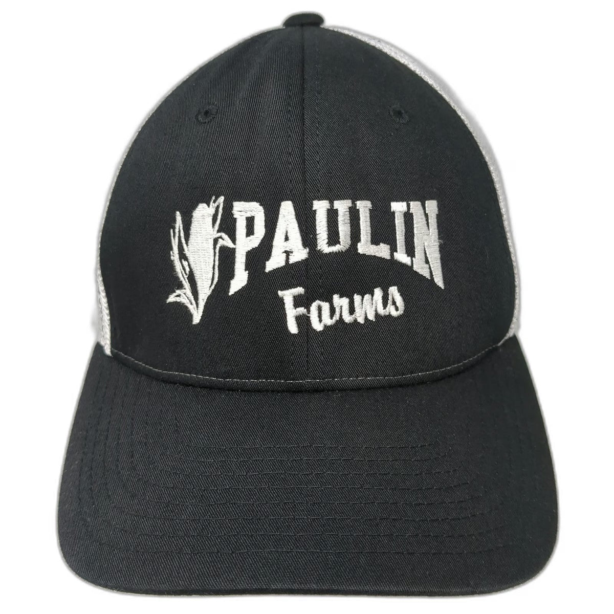 Richardson Baseball Cap Black XL Paulin Farms Corn Logo Mesh Back Hat Stretch