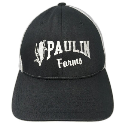 Richardson Baseball Cap Black XL Paulin Farms Corn Logo Mesh Back Hat Stretch
