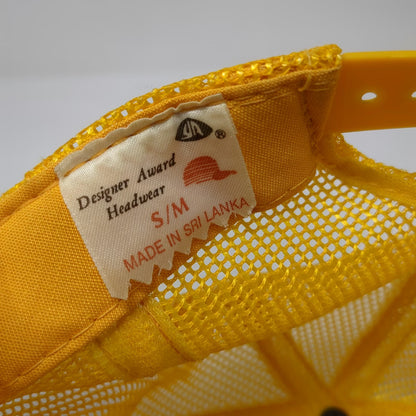 Designer Award Trucker Hat Yellow M Fishing Bass Humorous 1988 Graphic Vintage